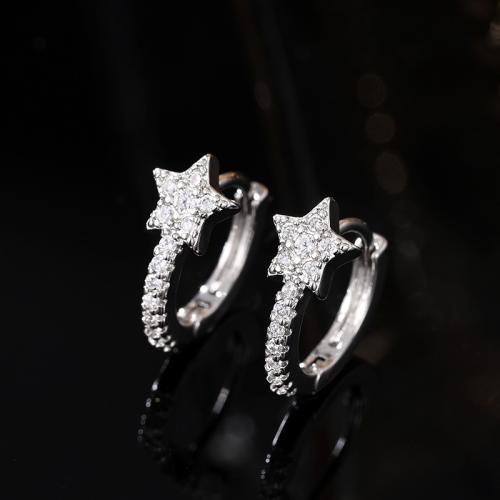 Cubic Zirconia Micro Pave Brass Earring Star fashion jewelry & micro pave cubic zirconia & for woman 14mm Sold By Pair