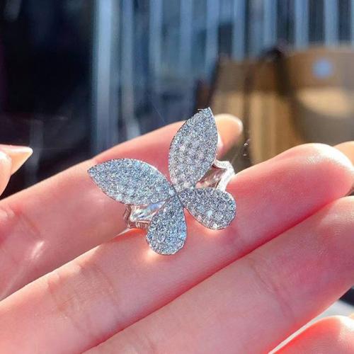 Cubic Zirconia Micro Pave Brass Ring Butterfly & micro pave cubic zirconia & for woman Sold By PC