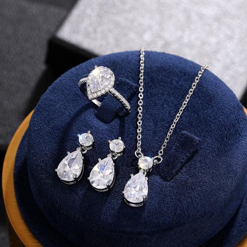 Cubic Zirconia Micro effenen koperen sieraden Sets, Messing, Traan, verschillende stijlen voor de keuze & micro pave zirconia & voor vrouw, Lengte Ca 45 cm, Verkocht door PC