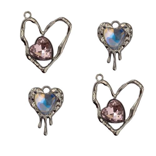 Zinc Alloy Heart Pendants antique silver color plated DIY & with rhinestone nickel lead & cadmium free Approx Sold By Bag