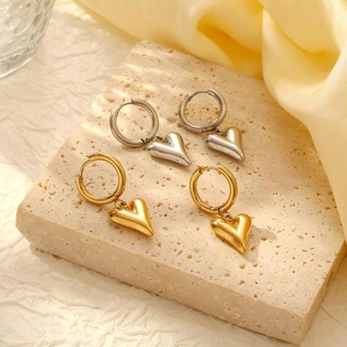 Huggie hoepel Drop Earrings, 304 roestvrij staal, Hart, plated, voor vrouw, meer kleuren voor de keuze, Verkocht door pair