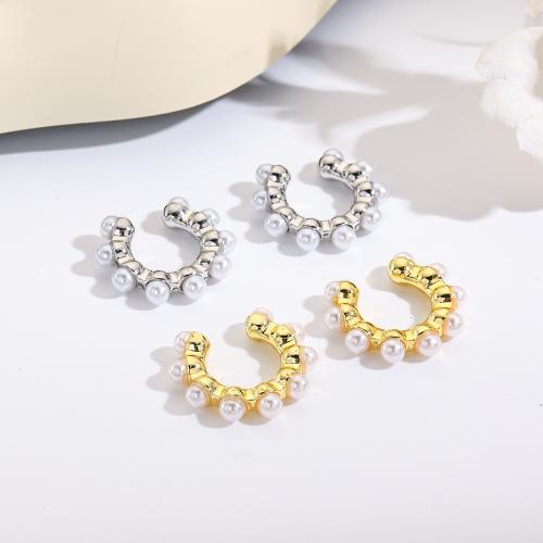 Trendy ear cuffs, Messing, met Plastic Pearl, plated, voor vrouw, meer kleuren voor de keuze, nikkel, lood en cadmium vrij, 20x18mm, 10pC's/Bag, Verkocht door Bag