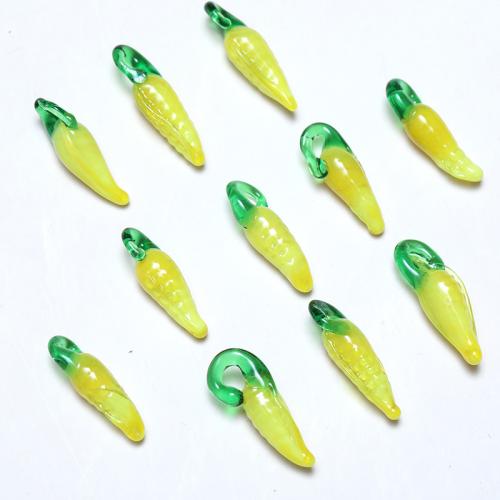 Pingentes de lampwork de moda, vidrilho, Milho, DIY, amarelo, 23x9mm, 100PCs/Bag, vendido por Bag