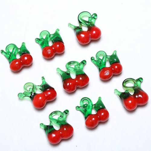 Pingentes de lampwork de moda, vidrilho, Cereja, DIY, vermelho, 18x15mm, vendido por Bag