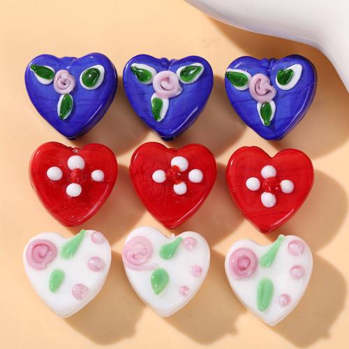 Abalorios de Cristal, Vidrio, Corazón, Bricolaje & diferentes patrones para la opción, más colores para la opción, 15x16mm, 100PCs/Bolsa, Vendido por Bolsa