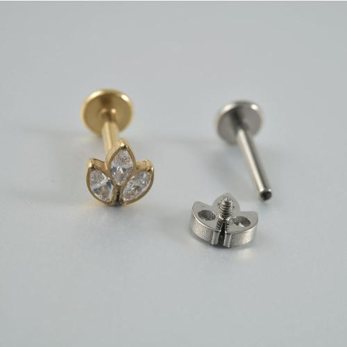 Titan Stud Earring, Leaf, plated, mode smycken & micro bana cubic zirconia, fler färger för val, 4.70x5.10mm, 2PC/Bag, Säljs av Bag