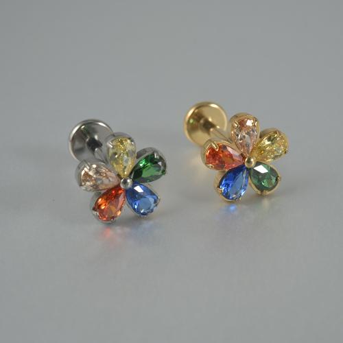 titanio orecchini a borchia, Fiore, placcato, gioielli di moda & Micro spianare cubic zirconia, nessuno, 7mm, 2PC/borsa, Venduto da borsa