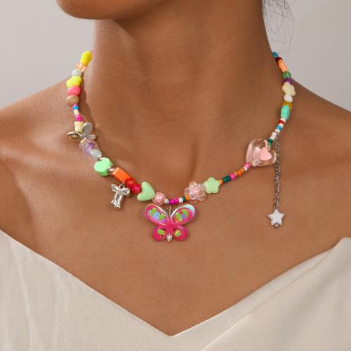 Collier de bijoux en alliage de zinc, avec résine, avec 6.5cm chaînes de rallonge, Placage, bijoux de mode, multicolore, protéger l'environnement, sans nickel, plomb et cadmium, Longueur 37 cm, Vendu par PC