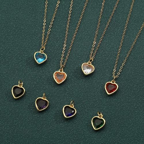 Collier en laiton cubique Zircon Micro Pave, avec 5cm chaînes de rallonge, coeur, Placage de couleur d'or, bijoux de mode & pavé de micro zircon, plus de couleurs à choisir, protéger l'environnement, sans nickel, plomb et cadmium, 10.50x15.50mm, Longueur 45 cm, Vendu par PC