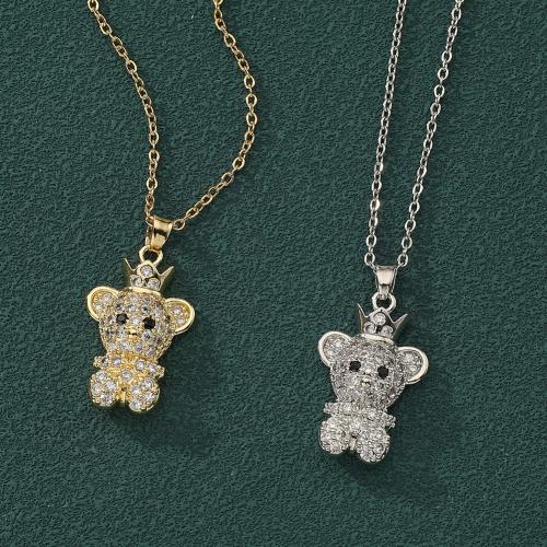 Zircônio cúbico Micro Pave colar de bronze, cobre, with 5cm extender chain, Urso, banhado, joias de moda & micro pavimento em zircônia cúbica, Mais cores pare escolha, níquel, chumbo e cádmio livre, 16x29.50mm, comprimento 45 cm, vendido por PC