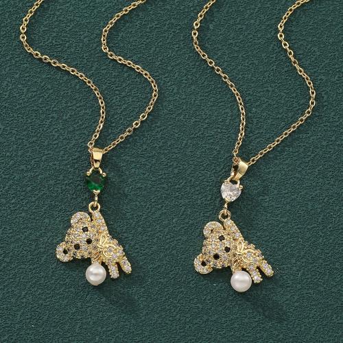 Kubieke Zirkoon Micro Pave Brass Ketting, Messing, met Plastic Pearl, met 5cm extender keten, Dragen, gold plated, mode sieraden & micro pave zirconia, meer kleuren voor de keuze, nikkel, lood en cadmium vrij, 16.50x33mm, Lengte 45 cm, Verkocht door PC