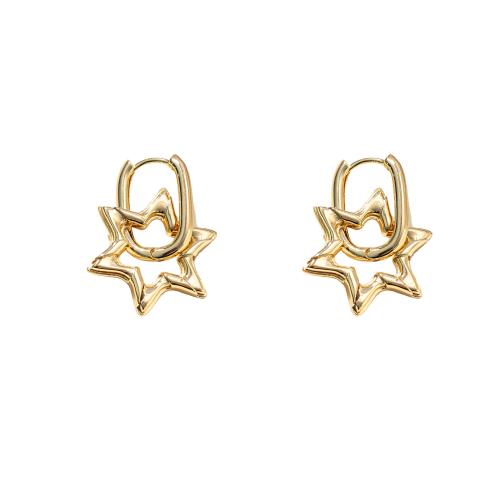 Brass Leverback Earring Star fashion jewelry & for woman & hollow gold Sold By Pair