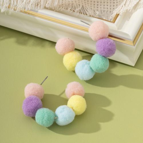 Zinc Alloy Stud Earring with Plush handmade for woman multi-colored Sold By Pair