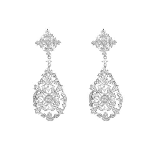 Brass Earring Stud Component with Plastic Pearl plated DIY & micro pave cubic zirconia Sold By Pair