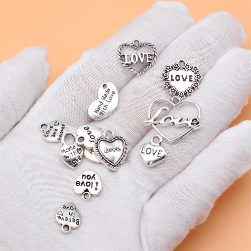 Zinc Alloy Heart Pendler, antik sølv farve forgyldt, du kan DIY, 12PC/Bag, Solgt af Bag