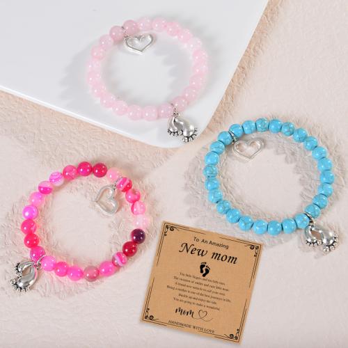 Bracelets de pierres précieuses, Amazonite, avec fil élastique & Acier inoxydable 304, série mère et enfant & différents matériaux pour le choix, plus de couleurs à choisir, Vendu par PC