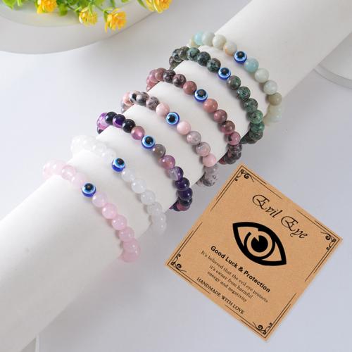 Natural Amazonite Bracelets ​Amazonite​ with Elastic Thread & Unisex & evil eye pattern Sold By PC