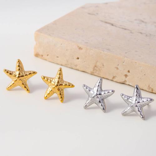 Stainless Steel Stud Øreringe, 304 rustfrit stål, Starfish, forgyldt, for kvinde, flere farver til valg, nikkel, bly & cadmium fri, Solgt af PC