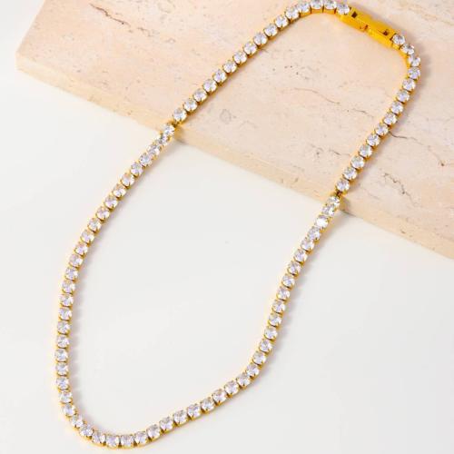 Collier d'acier titane, Placage de couleur d'or, pour femme & avec strass, protéger l'environnement, sans nickel, plomb et cadmium, Vendu par PC