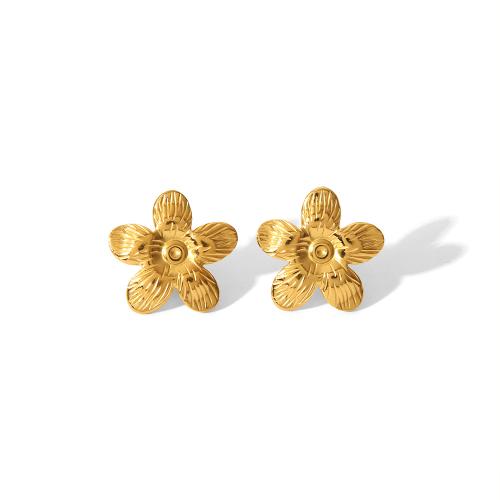 Stainless Steel Stud Earrings 304 Stainless Steel Flower fashion jewelry & for woman golden Sold By Pair