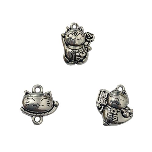 Zinc Alloy Animal Pendants Fortune Cat antique silver color plated DIY nickel lead & cadmium free Approx Sold By Bag