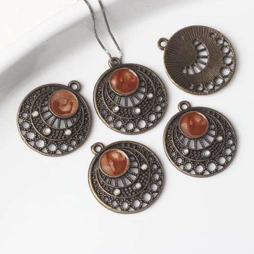 Zinc Alloy émail Pendants, alliage de zinc, Rond, Plaqué de couleur de bronze antique, DIY, protéger l'environnement, sans nickel, plomb et cadmium, 25x22mm, 100PC/sac, Vendu par sac