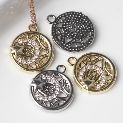 Zinc Alloy Pendants Round plated DIY & micro pave cubic zirconia nickel lead & cadmium free Sold By Bag