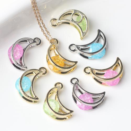 Zinc Alloy Moon Pendler, med Cubic Zirconia, forgyldt, du kan DIY, flere farver til valg, 17x10mm, 100pc'er/Bag, Solgt af Bag