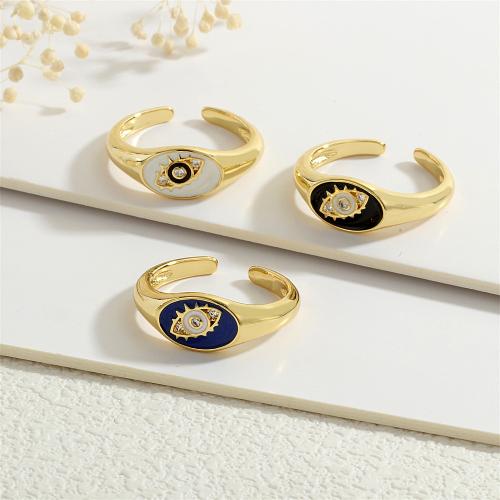 Mal de ojo del anillo de dedo de la joyería, metal, chapado en color dorado, micro arcilla de zirconia cúbica & para mujer & esmalte, más colores para la opción, libre de níquel, plomo & cadmio, Vendido por UD