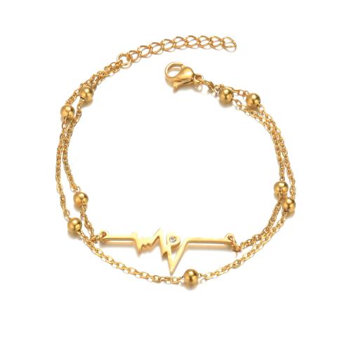 Stainless Steel Jewelry Bracelet 304 Stainless Steel gold color plated fashion jewelry & with rhinestone golden Sold By PC