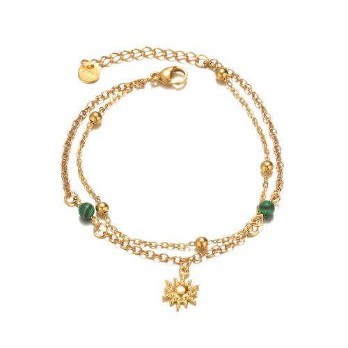 Stainless Steel Jewelry Bracelet 304 Stainless Steel with Gemstone gold color plated Double Layer & fashion jewelry golden Sold By PC