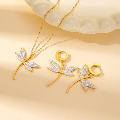 Jewelry Sets Titanium Steel Dragonfly gold color plated fashion jewelry & with rhinestone golden Sold By PC