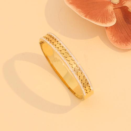 Stainless Steel Bangle 304 Stainless Steel fashion jewelry & for woman & with rhinestone & hollow gold Sold By PC