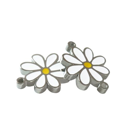 Stainless Steel Connector 304 Stainless Steel Flower silver color plated DIY & enamel & 1/1 loop mixed colors nickel lead & cadmium free Sold By PC