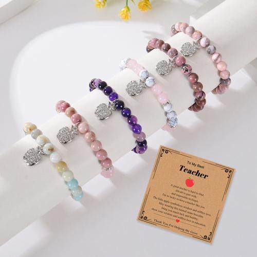 Gemstone Bracelet with Elastic Thread & 304 Stainless Steel Vacuum Ion Plating & Unisex & with rhinestone Sold By PC