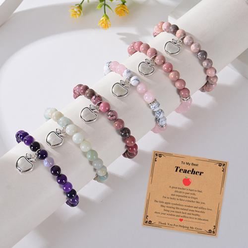 Gemstone Bracelet with Elastic Thread & 304 Stainless Steel Vacuum Ion Plating & Unisex Sold By PC