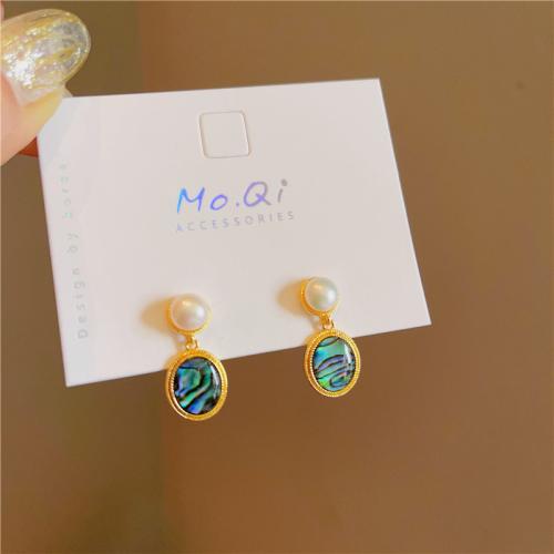 Brass Stud Earring with Abalone Shell & Freshwater Pearl 18K gold plated fashion jewelry & for woman golden 20mm Sold By Pair