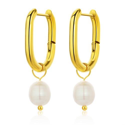 Stainless Steel Lever Terug Earring, 304 roestvrij staal, met Plastic Pearl, mode sieraden & verschillende stijlen voor de keuze & voor vrouw, gouden, 29mm, Verkocht door pair