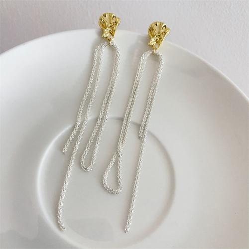 Fashion Fringe Earrings Brass fashion jewelry & for woman silver color 135mm Sold By Pair