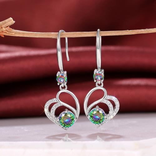 Cubic Zirconia Micro Pave Brass Earring Heart fashion jewelry & micro pave cubic zirconia & for woman 37mm Sold By Pair