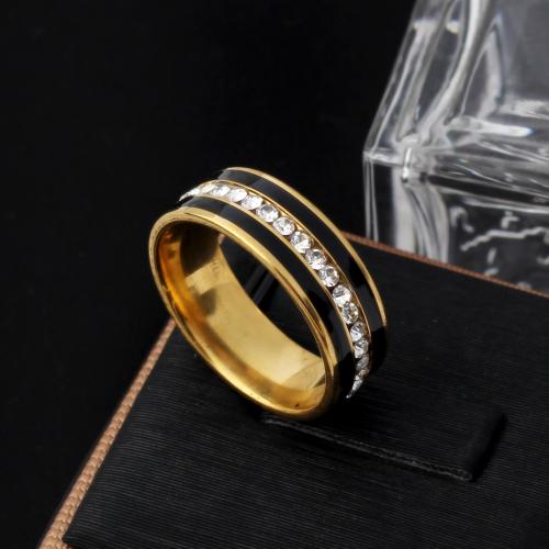 Couple Finger Rings 304 Stainless Steel Unisex & with rhinestone width 8mm Sold By PC