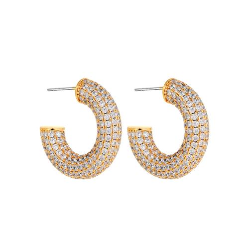 Cubic Zirconia Micro Pave Brass Earring fashion jewelry & micro pave cubic zirconia & for woman golden Sold By Pair