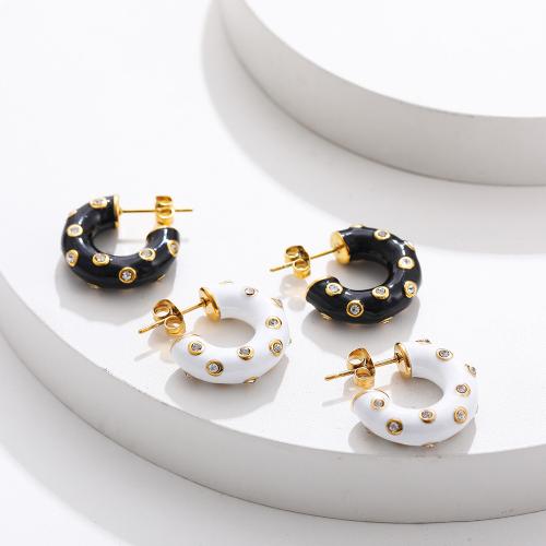 Stainless Steel Stud Earrings 304 Stainless Steel for woman & enamel & with rhinestone Sold By Pair