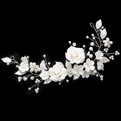 Headband Iron with Polymer Clay & Plastic Pearl fashion jewelry & for woman & with rhinestone white Sold Per Approx 23 cm Strand