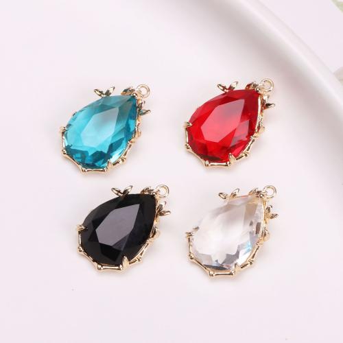 Brass Jewelry Pendants with Glass Teardrop gold color plated DIY nickel lead & cadmium free Sold By PC