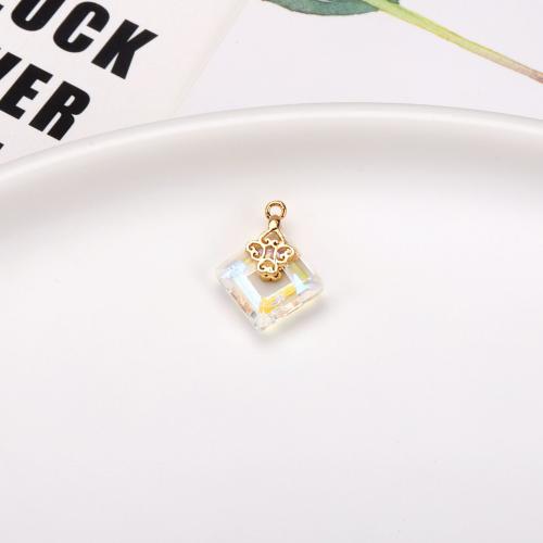 Brass Jewelry Pendants with Crystal Square gold color plated DIY nickel lead & cadmium free Sold By PC