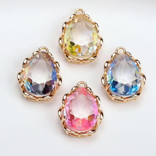 Brass Jewelry Pendants with Crystal Teardrop gold color plated DIY nickel lead & cadmium free Sold By PC