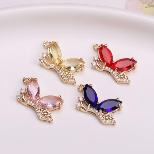 Brass Jewelry Pendants with Crystal Butterfly gold color plated DIY nickel lead & cadmium free Sold By PC