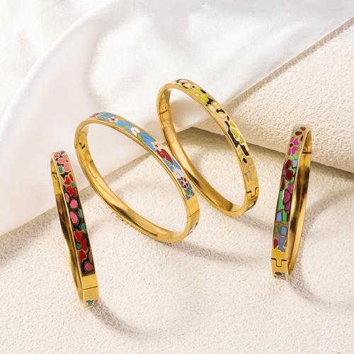 Rozsdamentes acél bangle, 304 rozsdamentes acél, arany színű aranyozott, divat ékszerek & különböző modellek a választás & zománc, több színt a választás, Által értékesített PC