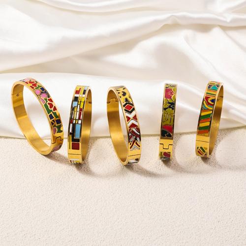 Stainless Steel Bangle 304 Stainless Steel gold color plated fashion jewelry & enamel golden Sold By PC